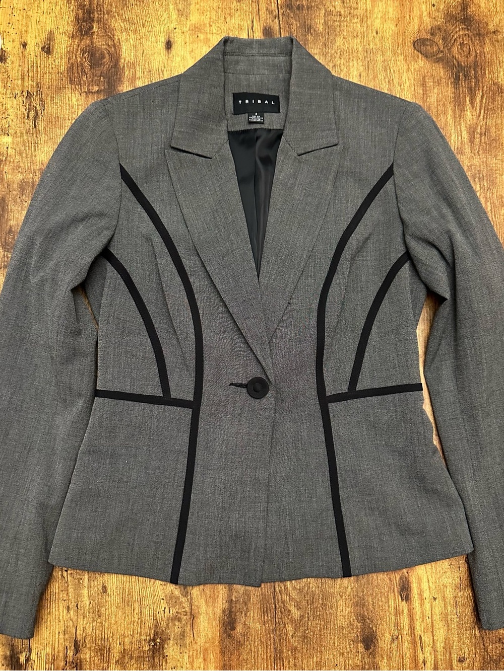 TRIBAL Gray Blazer with Black Contrast Piping